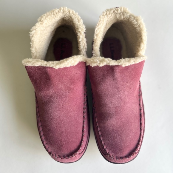 L.L. Bean Dust Pink Suede Faux Fur Lining Rubber Outsole Moccasin Boots size 8 - Picture 6 of 14